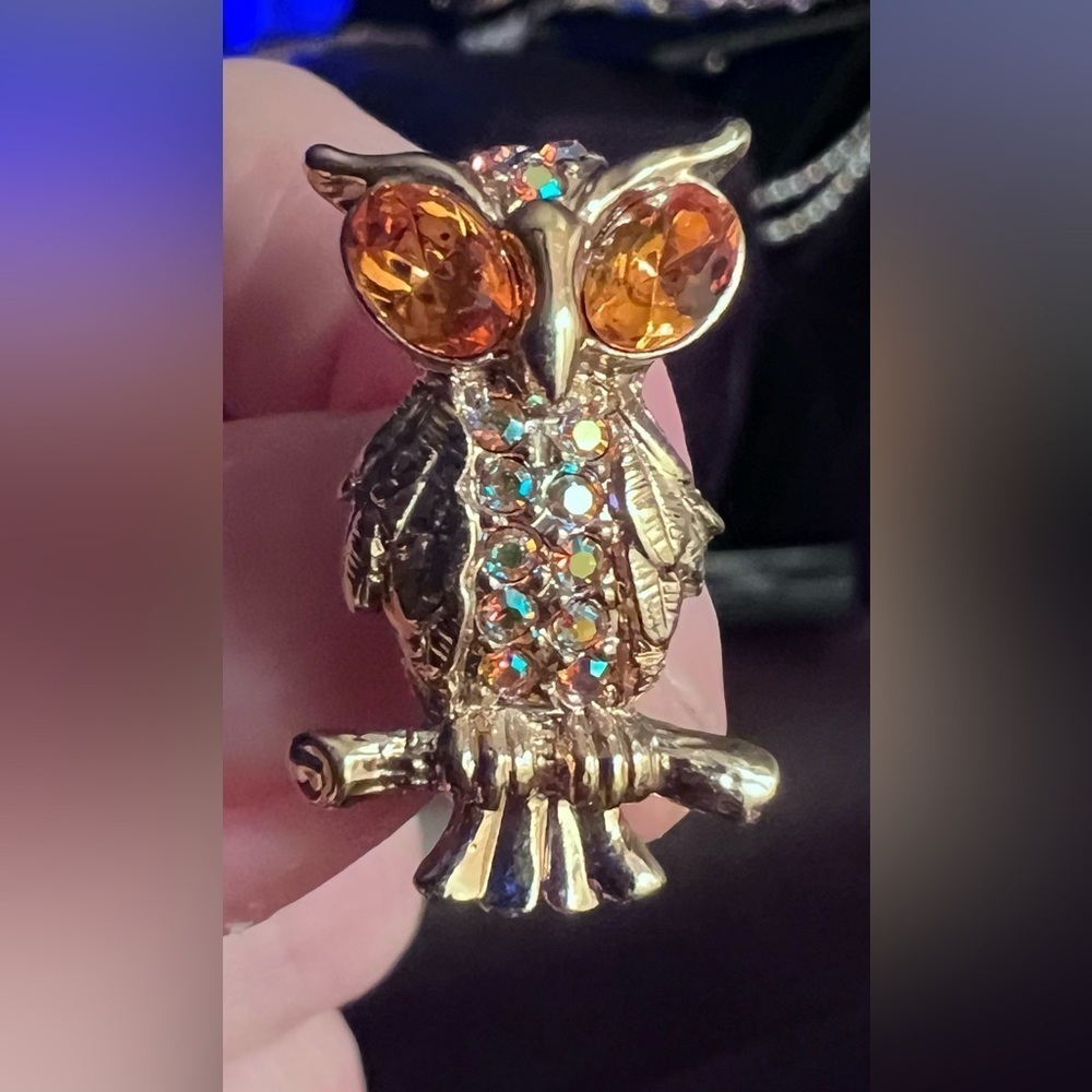 Carolee Vintage Gold Owl Brooch - Picture 1 of 2